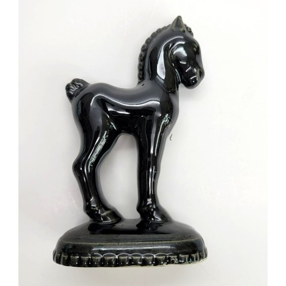Black Glossy Trojan Horse Figurine Vintage Statue Glossy Repaired PR325 - Picture 8 of 8